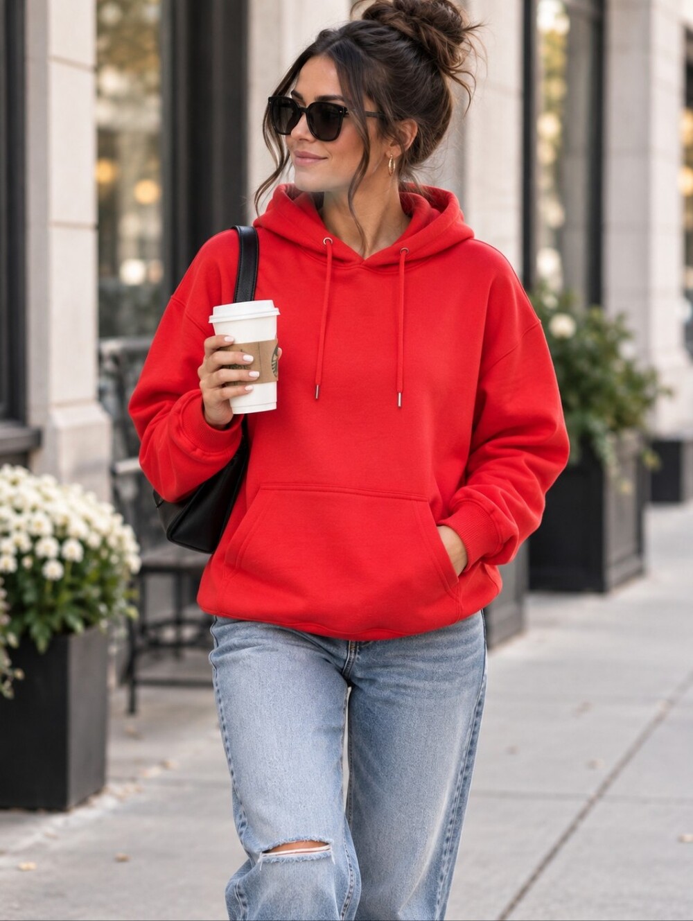 PRETTYLITTLETHING Recycled Red Oversized Sweatshirt Hoodie L NWT